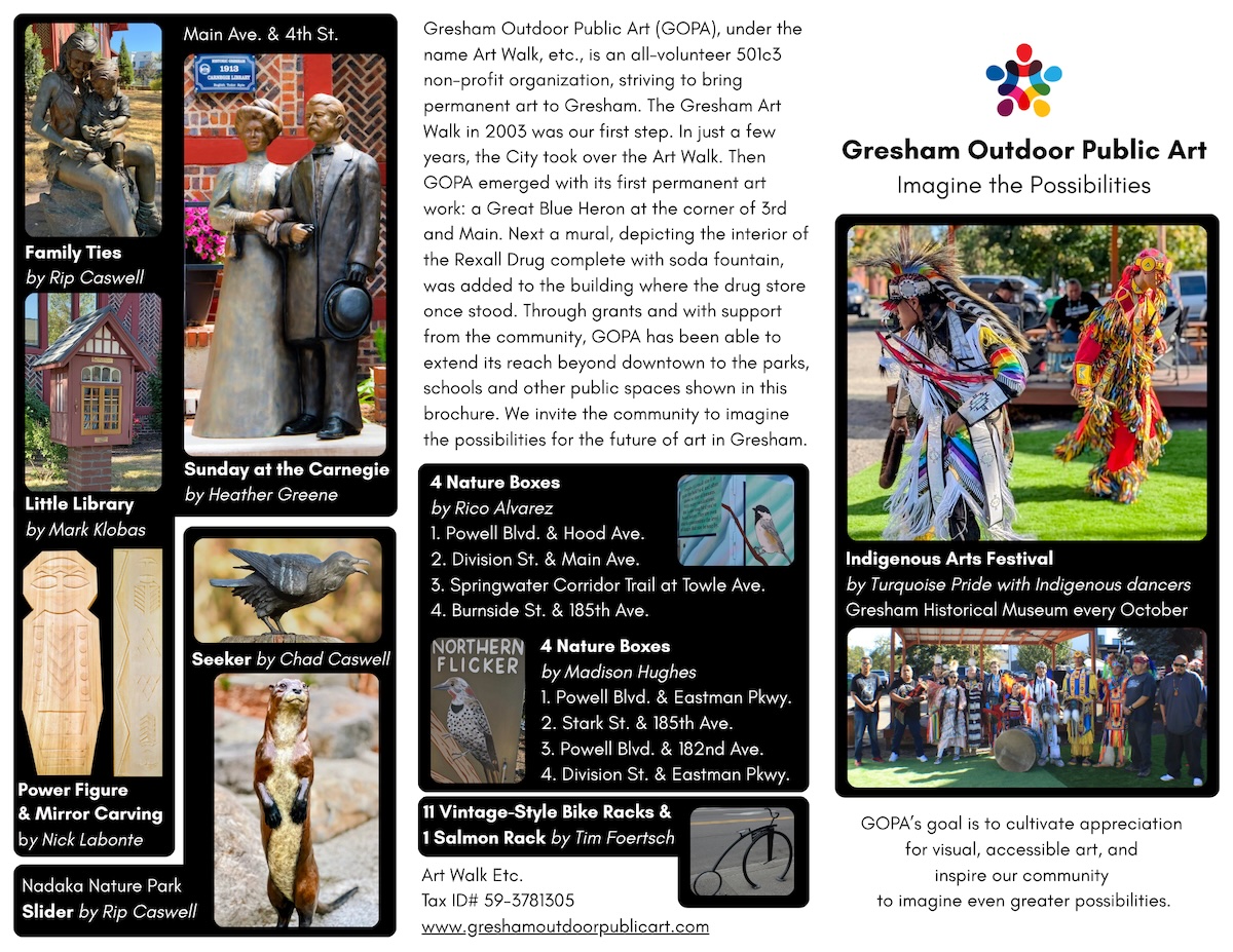 Brochure page showing many pieces of artwork