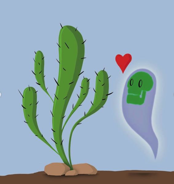 Skeleton looking lovingly at cactus